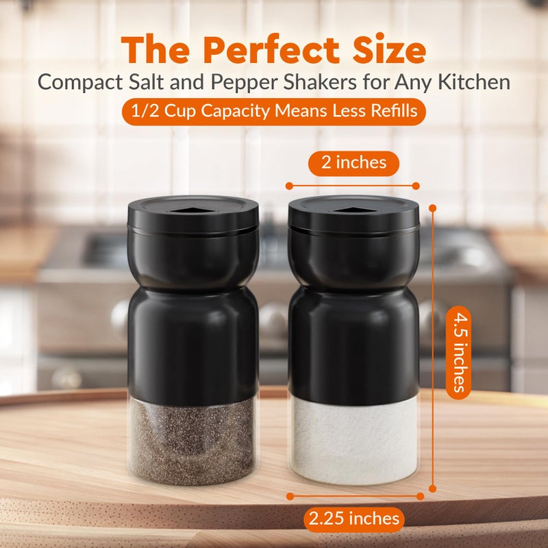 HOME EC Original Salt and Pepper Shakers Set with Adjustable Pour Holes - Black Salt Shaker and Pepper Shaker - Farmhouse Spice dispenser for salts, Ground peppercorn and spices - Image 5